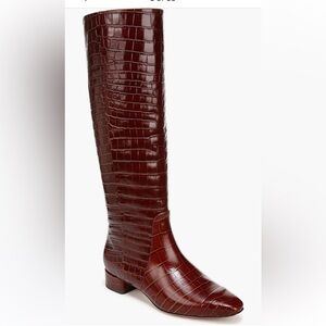 Veronica Beard Burgundy Croc-Embossed Heeled Boots